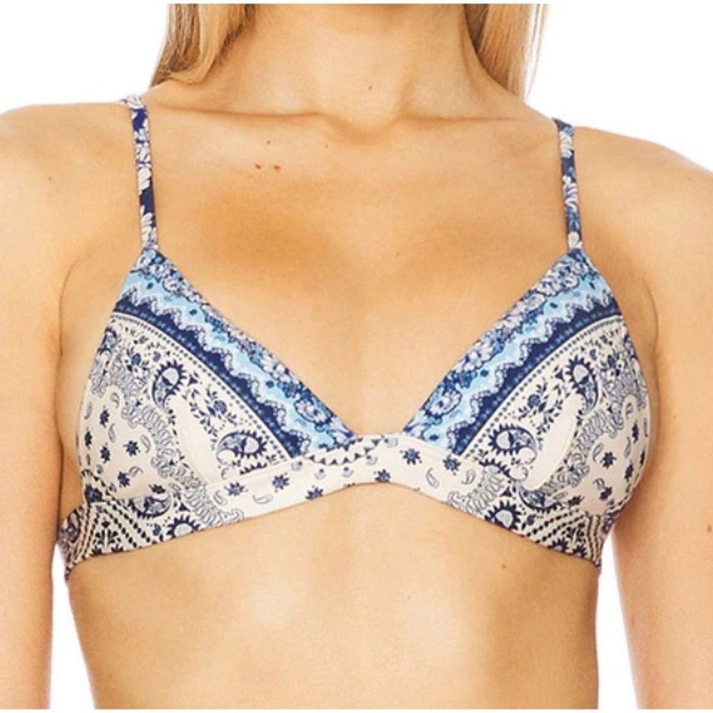 Agua Bendita Lisa Bikini Top Paisley Blue Cream 10 Boho Coastal Tropical Swim